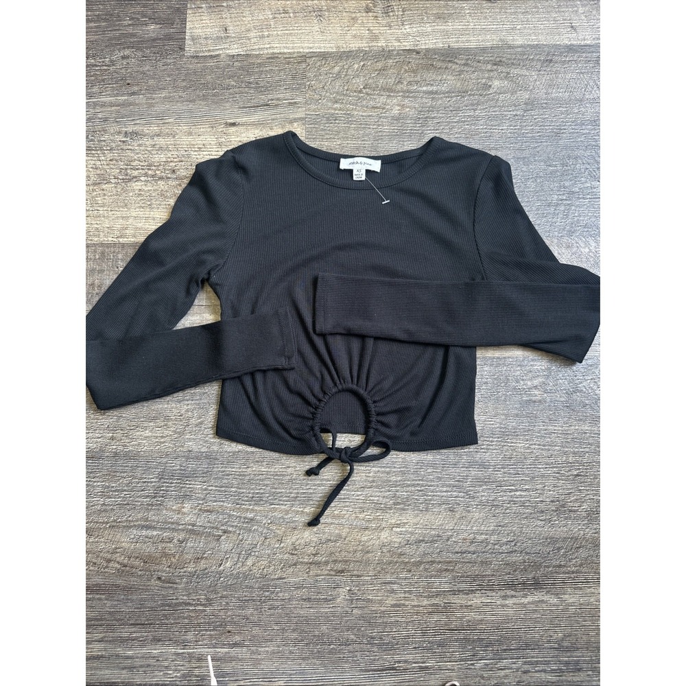 Stitch & Pine Long‎ Sleeve Black Crop Rusch Circle Ribbed Top XS